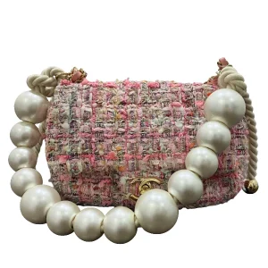 CHANEL By The Sea Pink Tweed Pearl Handle Flap Bag