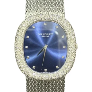 PATEK PHILIPPE Golden Ellipse 3748 18K White Gold Watch Blue Diamond Dial 